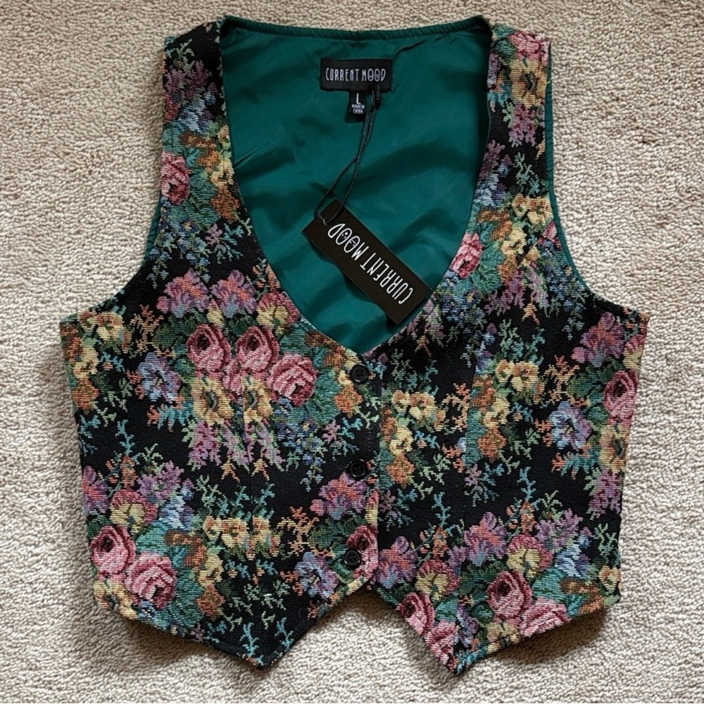 Current Mood Dolls Kill ‘BOHEME GARDEN’ Tapestry OTK Boots Vest SET L/9 NWT - Picture 7 of 13